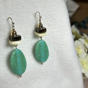 Chico’s Chunky Green Statement Earrings with Bone-Like & Metallic Beads